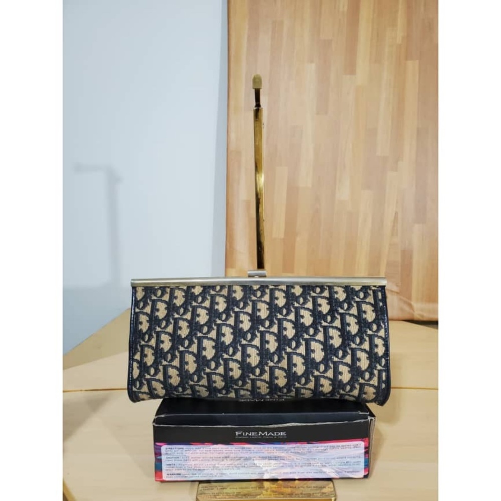 Authentic CHRISTIAN DIOR Vintage Blue Logo Tapestry Canvas Clutch Purse - Picture 3 of 10